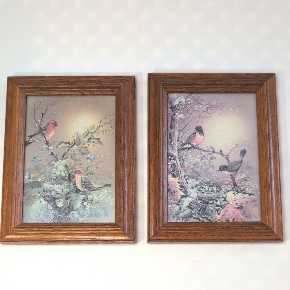 (2) Vintage Andres Orpinas Framed Bird Prints. 8.5" X 6.5"